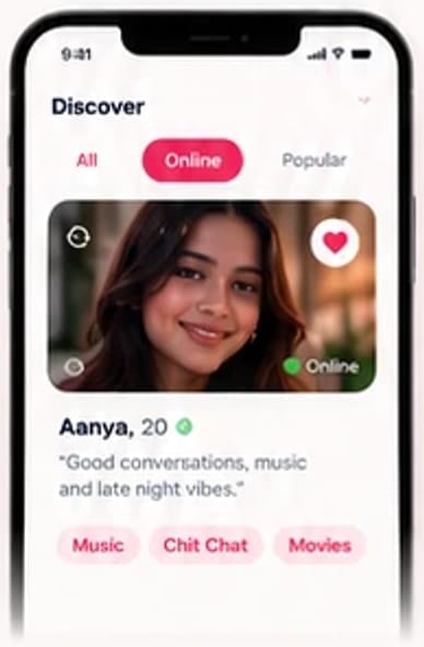 Discover screen listing an online host named Aanya